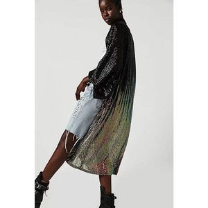 Free People Black Sequin Long Blazer